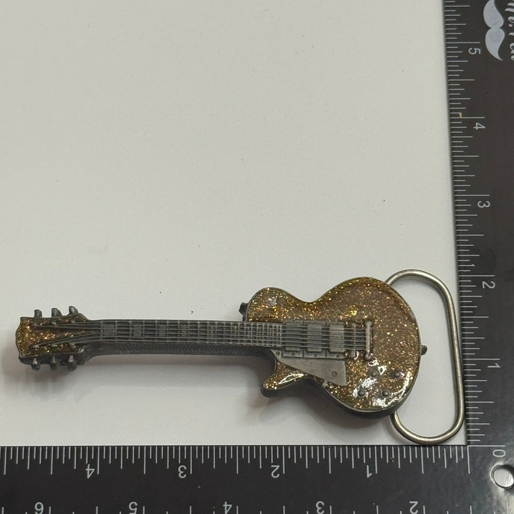 Bergamot‎ Brass Works 1987 Guitar Belt Buckle Gold Glitter Made in USA
